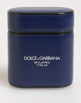 Dolce & Gabbana Blue Leather Logo Print Flip Holder Men Airpods Case - Headphone Carrying Cases