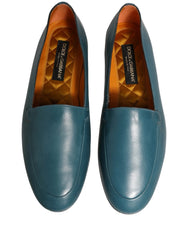 Dolce & Gabbana Blue Leather Logo Slip On Men Loafers Shoes - EU43/US10
