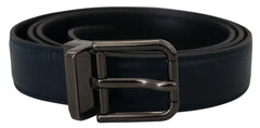 Dolce & Gabbana Blue Leather Silver Metal Buckle Vintage Belt - 90 cm / 36 Inches