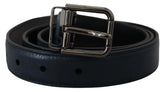 Dolce & Gabbana Blue Leather Silver Metal Buckle Vintage Belt - 90 cm / 36 Inches