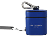 Dolce & Gabbana Blue Leather Silver Metal Logo Airpods Case - Headphone Carrying Cases