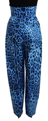 Dolce & Gabbana Blue Leopard Print High Waist Pants - IT40|S - Trousers