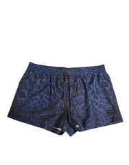Dolce & Gabbana Blue Leopard Print Polyester Elastic Waistband Swimwear - IT6| L - Swim Boxers