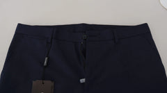 Dolce & Gabbana Blue Linen Cotton Slim Trousers Chinos Pants - IT52 | XL - Chinos