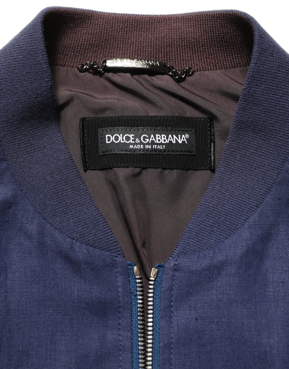Dolce & Gabbana Blue Linen Full Zip Men Bomber Jacket - IT52 | XL