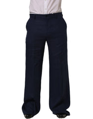 Dolce & Gabbana Blue Linen Straight Men Dress Trouser Pants - IT48 | M