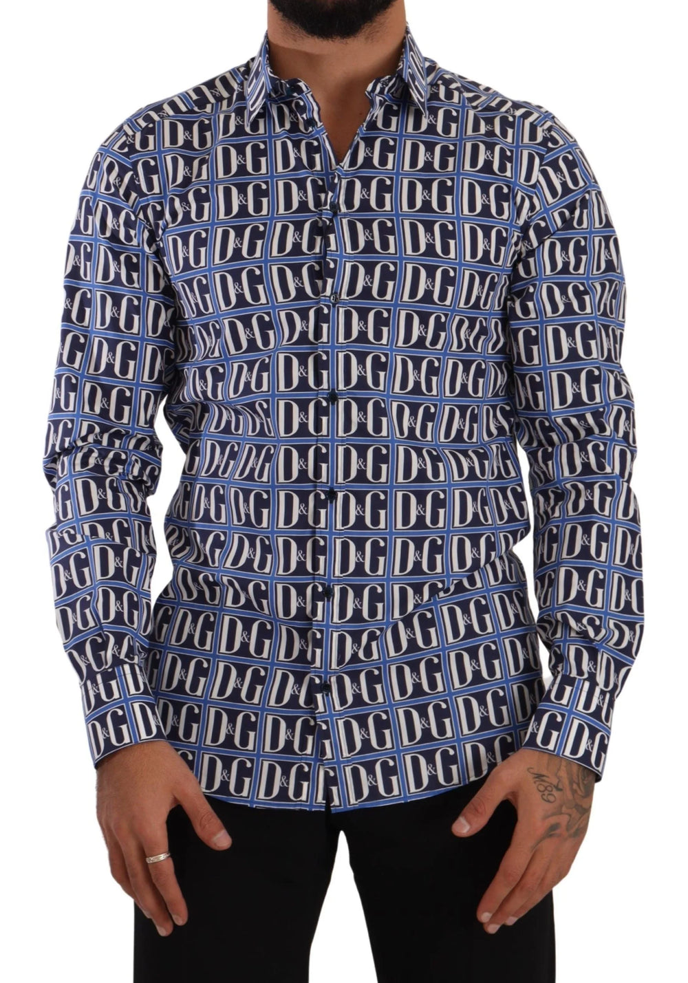 Dolce & Gabbana Blue Logo Mania Slim Fit Cotton Shirt - Shirts
