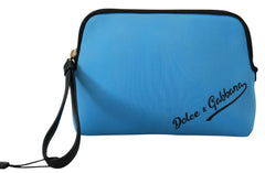 Dolce & Gabbana Blue Logo Print Hand Pouch Leopard Print Toiletry Bag - Toiletry Bags