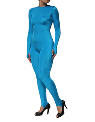 Dolce & Gabbana Blue Nylon Crew Neck Bodycon Jumpsuit Dress - IT40|S - One-Pieces