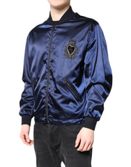 Dolce & Gabbana Blue Nylon DG Crown Full Zip Bomber Jacket - IT48 | M - Bomber Jackets