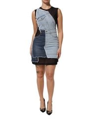 Dolce & Gabbana Blue Nylon Patchwork Denim Sheath Mini Dress - IT44 | L - Dresses