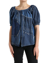 Dolce & Gabbana Blue Patchwork Short Sleeves Denim Blouse Top - IT40|S - Blouses