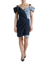 Dolce & Gabbana Blue Patchwork Two Tone Denim Mini Dress - Dresses