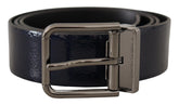 Dolce & Gabbana Blue Patent Leather Vernice Silver Logo Buckle Belt - 90 cm / 36 Inches - Belts