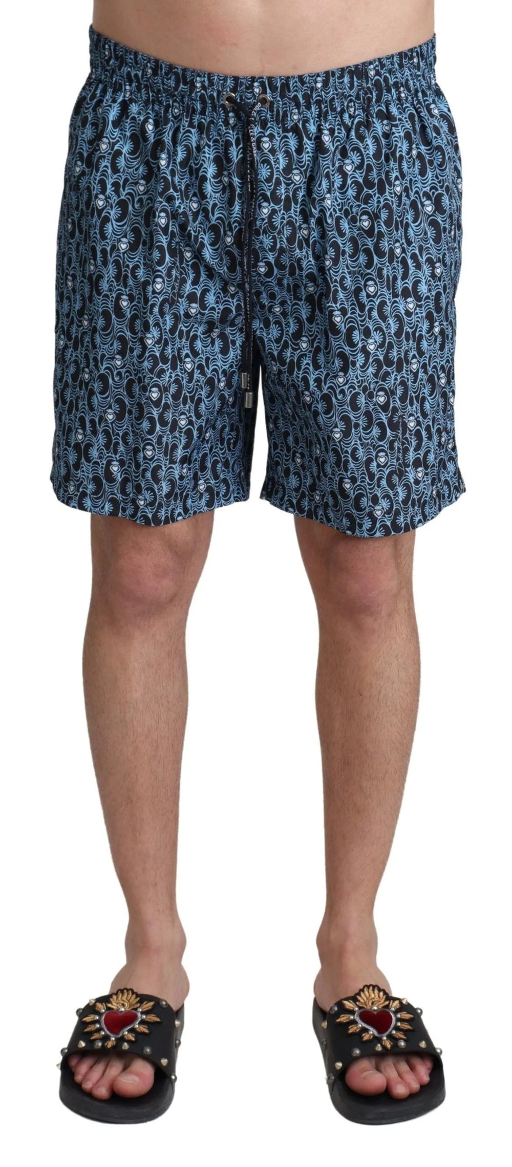 Dolce & Gabbana Blue Patterned Print Beachwear Shorts Swimwear - IT4 | S - Swim Boxers