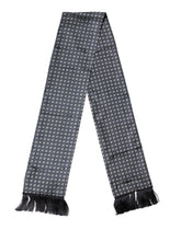 Dolce & Gabbana Blue Patterned Silk Fringes Foulard 138cm x 15.5cm Scarf