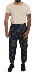 Dolce & Gabbana Blue Peacock Print Tapered Trousers Silk Pants - IT48 | M - Trousers