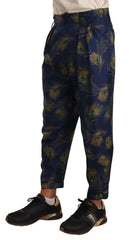 Dolce & Gabbana Blue Peacock Print Tapered Trousers Silk Pants - IT48 | M - Trousers