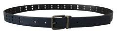 Dolce & Gabbana Blue Perforated Skinny Leather Metal Buckle Belt - 90 cm / 36 Inches - Belts