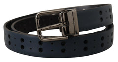 Dolce & Gabbana Blue Perforated Skinny Leather Metal Buckle Belt - 90 cm / 36 Inches - Belts
