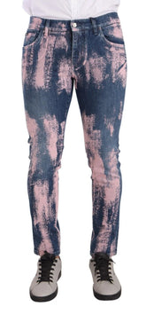 Dolce & Gabbana Blue Pink Tie Dye Cotton Skinny Denim Jeans - IT48 | M - Jeans