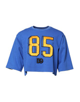Dolce & Gabbana Blue Printed Cotton Cropped Crew Neck T-shirt - IT50 | L - T-Shirts