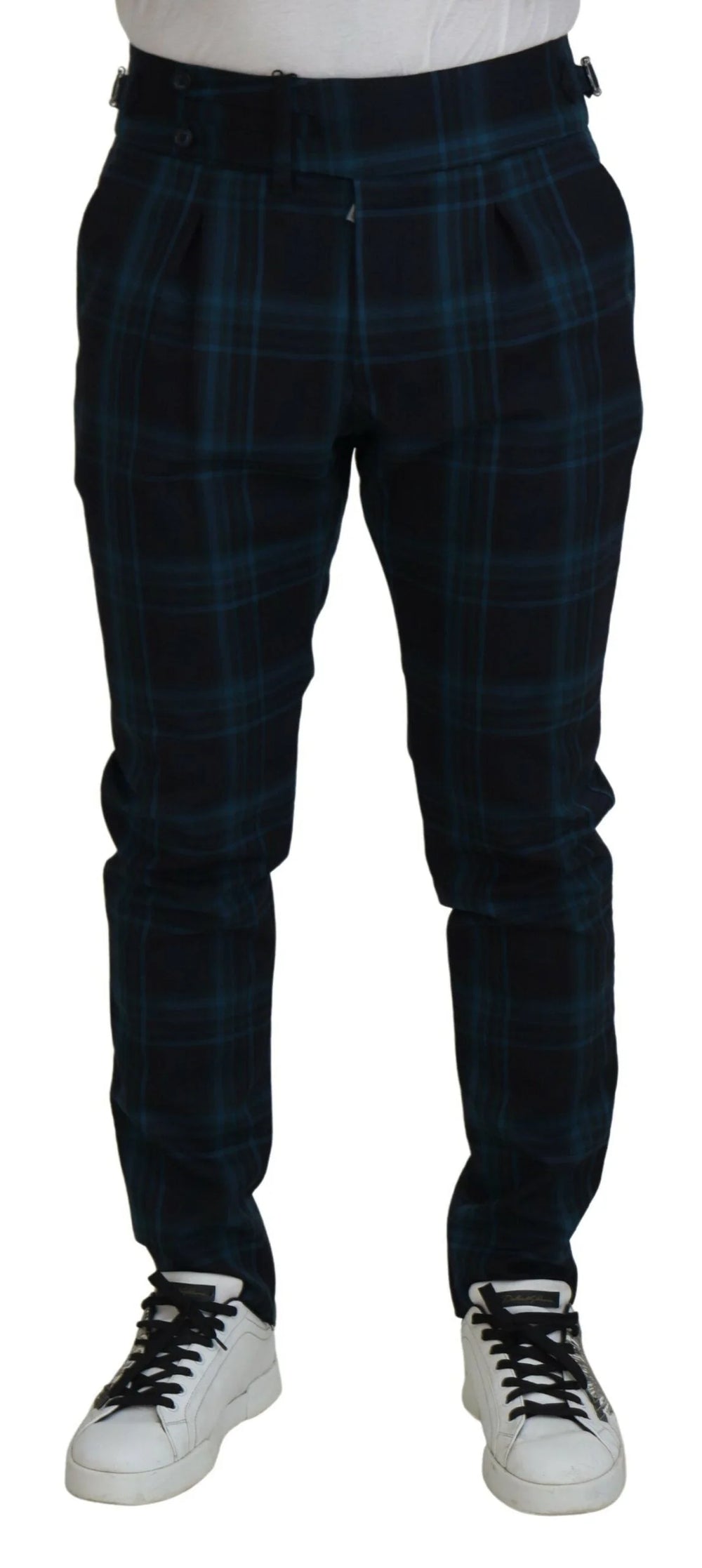 Dolce & Gabbana Blue Purple Plaid Wool Trousers Pants - Chinos