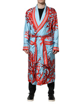 Dolce & Gabbana Blue Red Coral Print Wrap Robe Coat Jacket - Wrap Coats