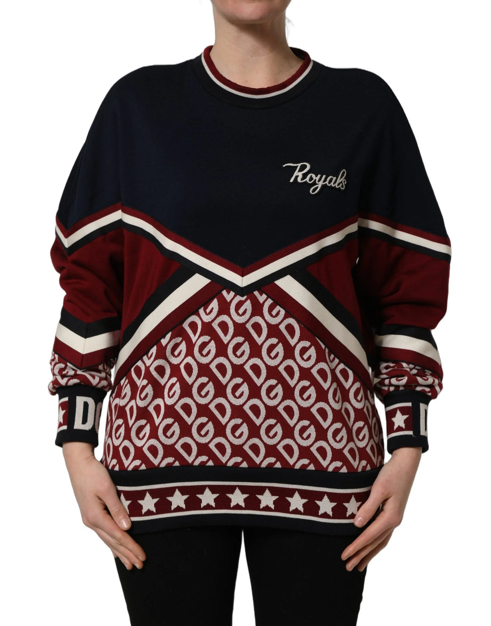 Dolce & Gabbana Blue Red Paneled ’Royals’ Patch Sweatshirt Sweater - IT36|XXS