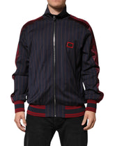 Dolce & Gabbana Blue Red Striped Logo Plaque Full Zip Jacket - Bomber Jackets