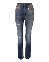 Dolce & Gabbana Blue Rhinestone Embellished Denim Jeans - Jeans
