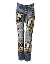 Dolce & Gabbana Blue Ripped Embellished Cotton Denim Jeans - IT44 | XS