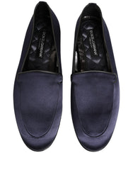 Dolce & Gabbana Blue Satin Logo Slip On Flats Loafers Shoes - EU42/US9