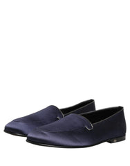 Dolce & Gabbana Blue Satin Logo Slip On Flats Loafers Shoes - EU42/US9