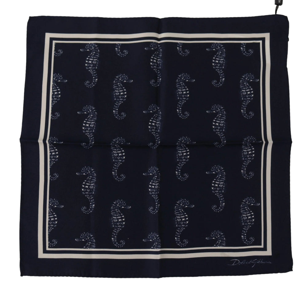 Dolce & Gabbana Blue Seahorse DG Printed Square Handkerchief Scarf - Scarves & Shawls