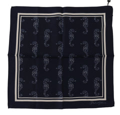 Dolce & Gabbana Blue Seahorse DG Printed Square Handkerchief Scarf - Scarves & Shawls