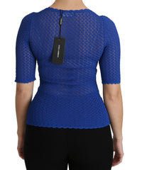 Dolce & Gabbana Blue See Through Round Neck Top Viscose Blouse - IT42|M - Blouses