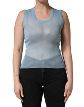 Dolce & Gabbana Top Semitransparente Azul Riboado Curto Manga