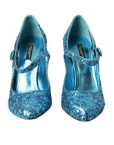 Dolce & Gabbana Blue Sequin Mary Jane Pumps High Heels Shoes - EU39/US8.5