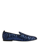 Dolce & Gabbana Blue Sequined Loafers Slippers Men Dress Shoes - Flats