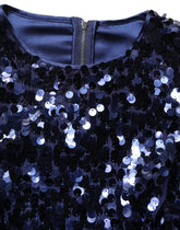 Dolce & Gabbana Top Blusa a Maniche Lunghe con Pagliuzze Blu e Scollo a V