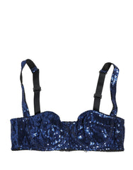 Dolce & Gabbana Blue Sequined Nyon Balconnet Bra Underwear - IT2 | S