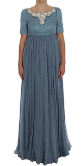 Dolce & Gabbana Blue Silk Crystal Sheath Gown Ball Dress - IT40|S - Dresses