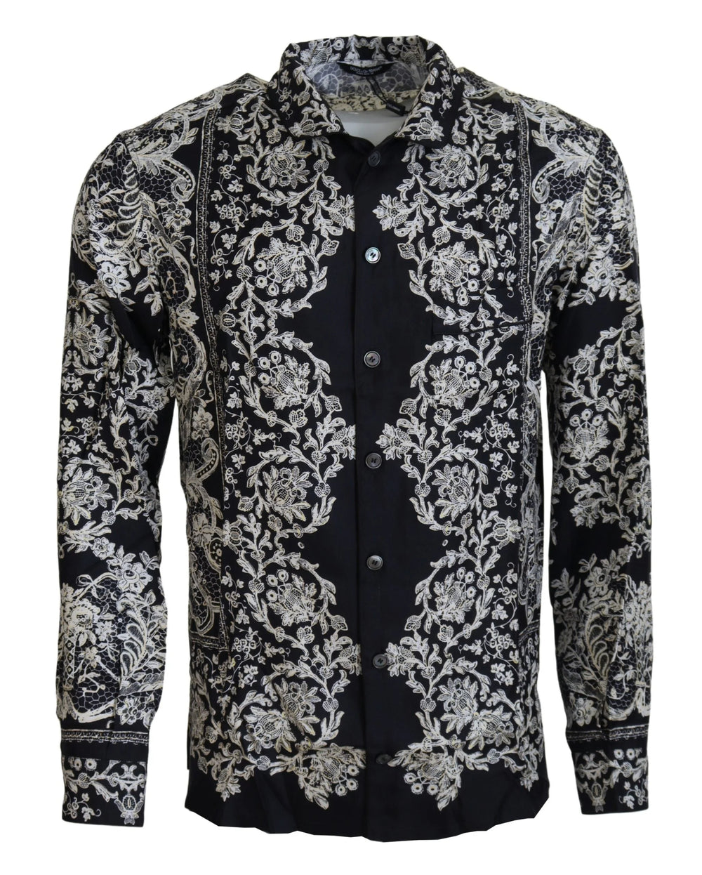 Dolce & Gabbana Blue Silk Floral Baroque Satin Casual Shirt - Shirts