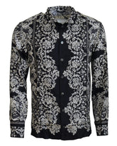 Dolce & Gabbana Blue Silk Floral Baroque Satin Casual Shirt - Shirts