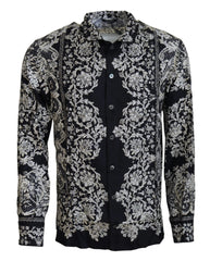 Dolce & Gabbana Blue Silk Floral Baroque Satin Casual Shirt - Shirts