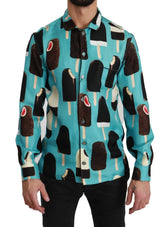 Dolce & Gabbana Blue Silk Ice Cream Print Casual Shirt - IT37 | XS - Shirts