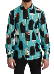 Dolce & Gabbana Blue Silk Ice Cream Print Casual Shirt - IT37 | XS - Shirts