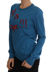 Dolce & Gabbana Blue Silk Love is Pullover Sweater - IT48 | XL - Sweaters