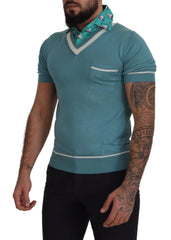 Dolce & Gabbana Blue Silk Polo Top Mens V-neck T-shirt - Polos